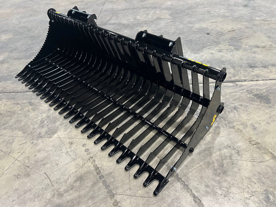 Close-up of compact rock bucket tines and reinforced frame – engineered for precision, durability, and long-lasting performance.