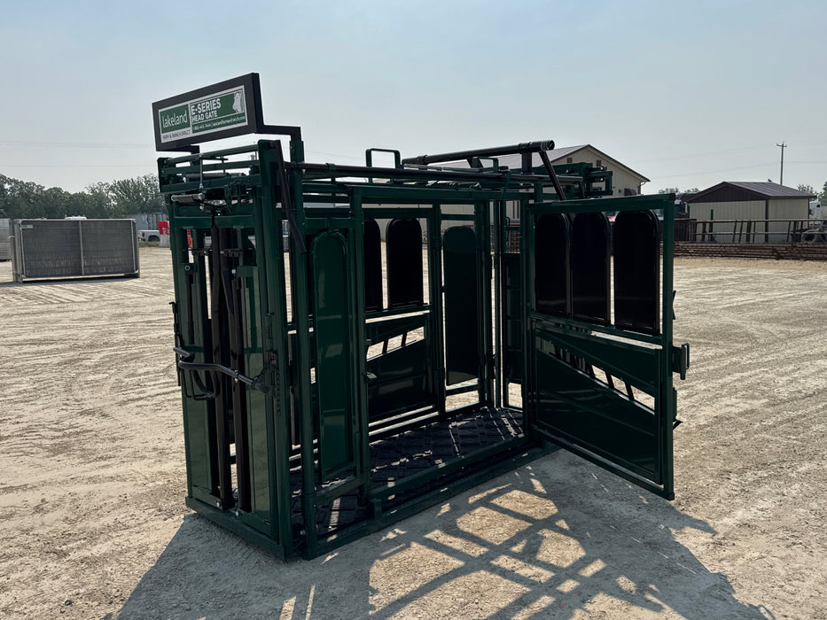 Operator adjusting head gate on Lakeland’s Cattle Squeeze Chute during cattle inspection
