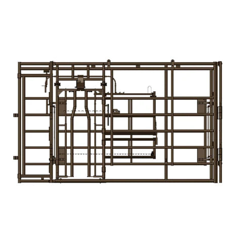 Side view of HiQual Calving Pen Care Center showing swing gates and locking head catch for efficient calving operations.