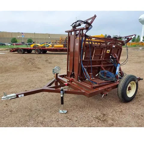 HiQual Hydraulic Calf Chute Trailer designed for easy transport and efficient calf handling on the ranch.