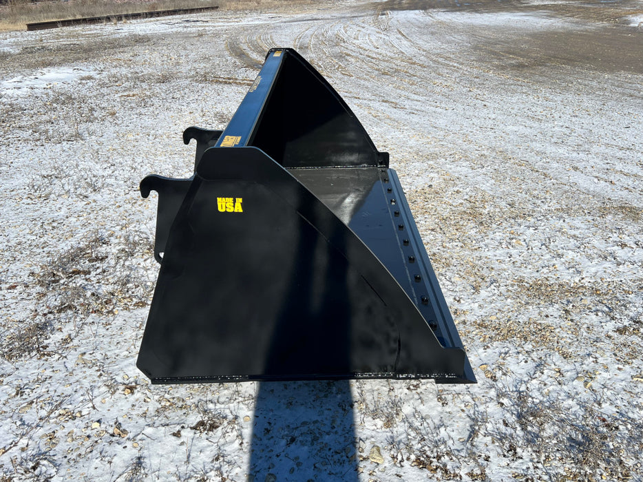 Close-up of high capacity skid steer bucket reinforced edge and sidewalls – engineered for superior strength and long service life.