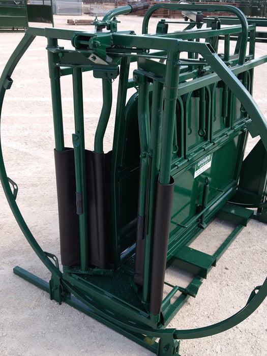 Close-up of calf secured in Lakeland’s Calf Table showing padded restraint design