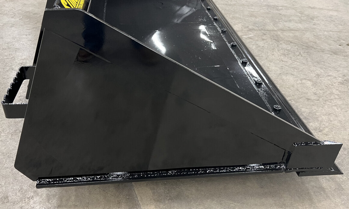 Close-up of Stinger Series 2 skid steer material bucket edge and reinforced sides – engineered for durability and long-term performance.