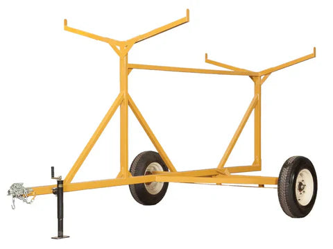 Heavy-duty panel cart designed for easy transport and storage of livestock panels and gates on farms and ranches.