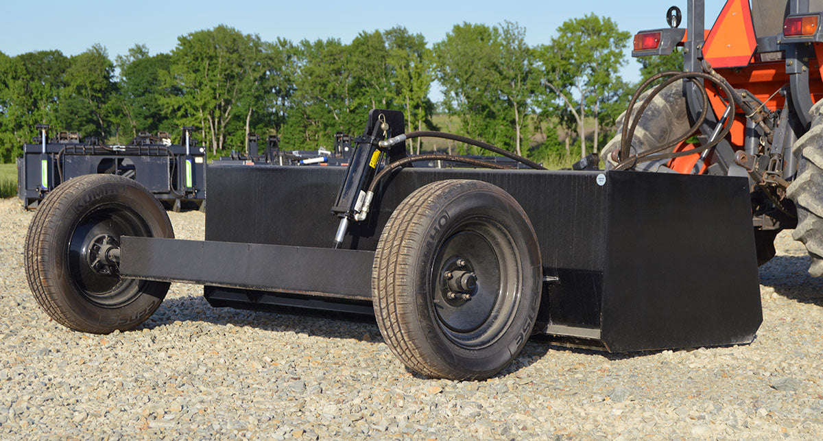Loflin Tractor Box Grader with heavy-duty steel blades, ideal for leveling driveways, gravel roads, and landscaping projects.