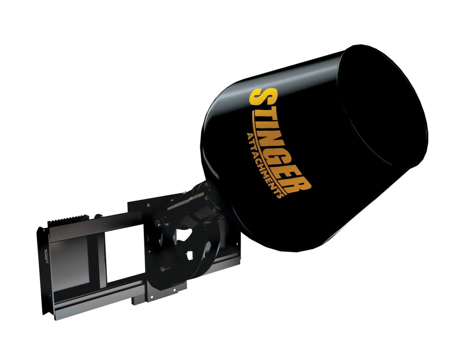 Close-up view of the Tractor Cement Mixer drum and hydraulic drive system designed for efficient concrete mixing.