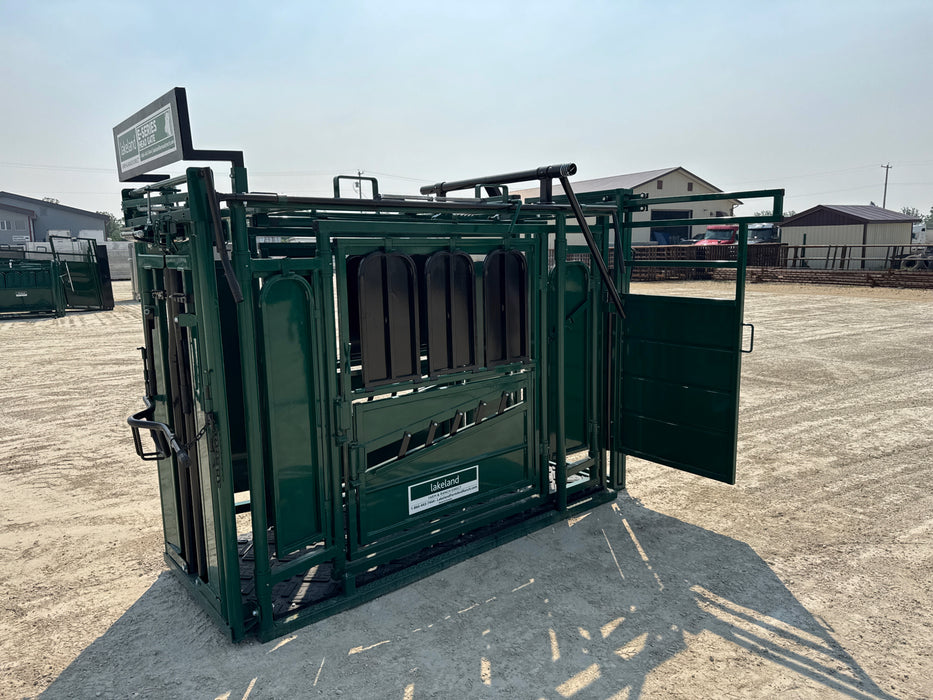Front view of Lakeland Cattle Squeeze Chute showing secure head gate and easy-access doors