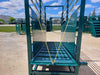 Portable loading chute for cattle in action during livestock handling on open farmland