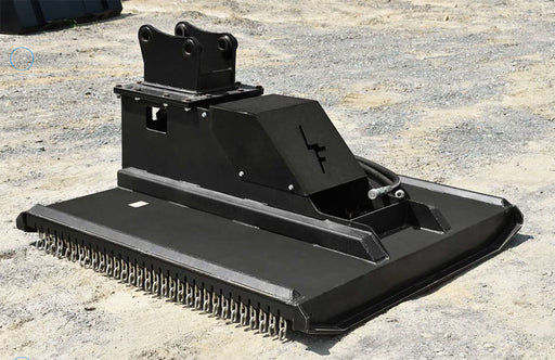 Loflin Mini Excavator Brush Cutter designed for compact machines, perfect for clearing brush, grass, and small trees in tight areas.