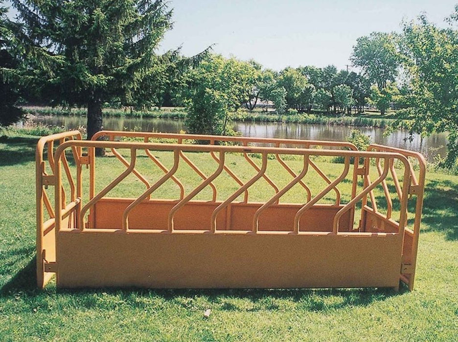 Connected Sioux Steel Feeder Panels forming a sturdy feeding station for cattle and other livestock on the ranch.